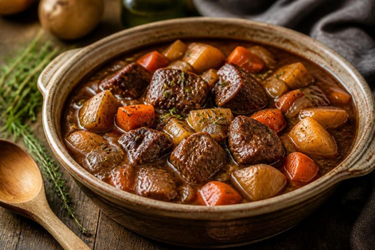 discover a rich and flavorful beef casserole recipe, slow-cooked to perfection for a hearty and comforting stew that's perfect for any meal.