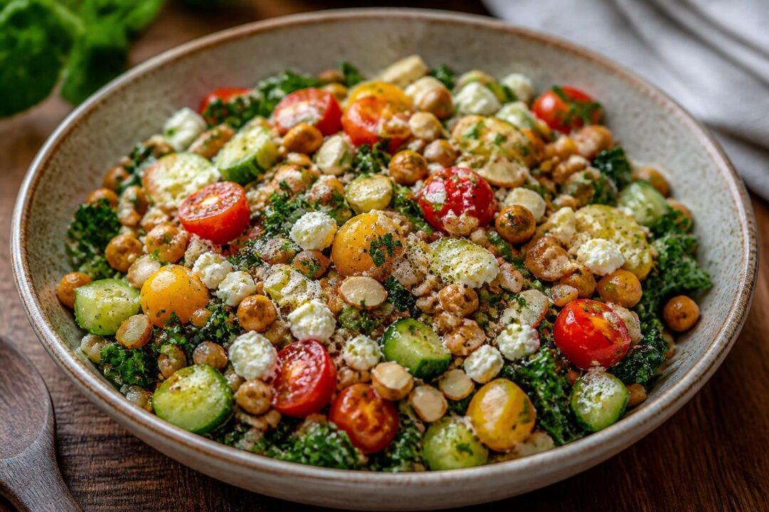 discover the delicious farro salad, a nutty grain bowl topped with a flavorful sizzled dressing for a healthy and satisfying meal.