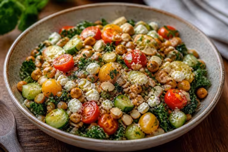 discover the delicious farro salad, a nutty grain bowl topped with a flavorful sizzled dressing for a healthy and satisfying meal.